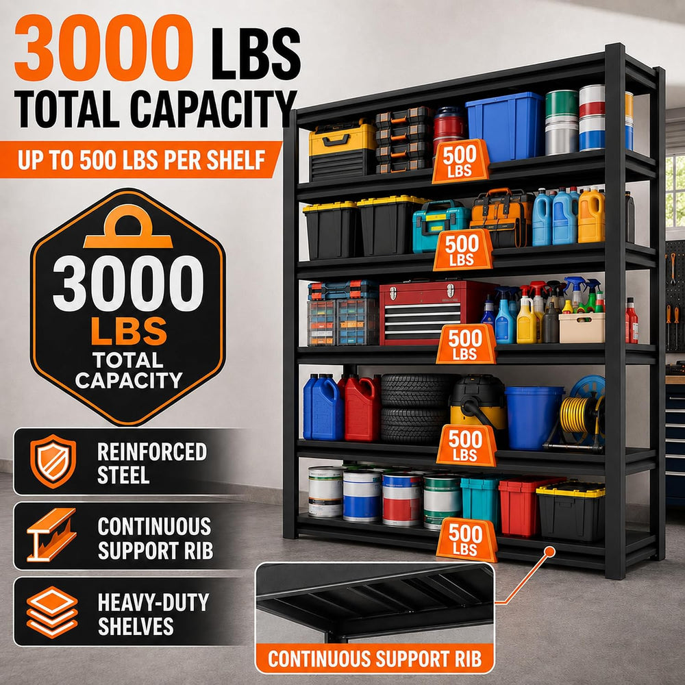 SAWJEC 48" W x 18" D x 82.5" H Tall Heavy Duty 6 Tier Garage S...