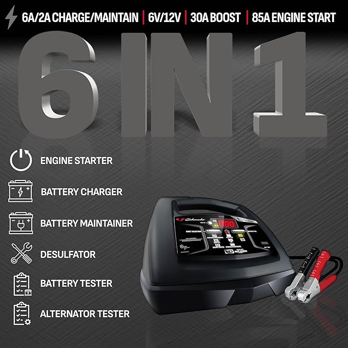 Schumacher Electric 6A Battery Charger and 85A Engine Starter, 6-in-1 Solution