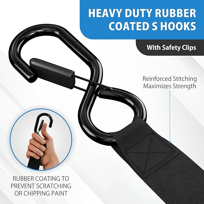 HandT USA Based Retractable Ratchet Straps 1in x 6ft (4PK)