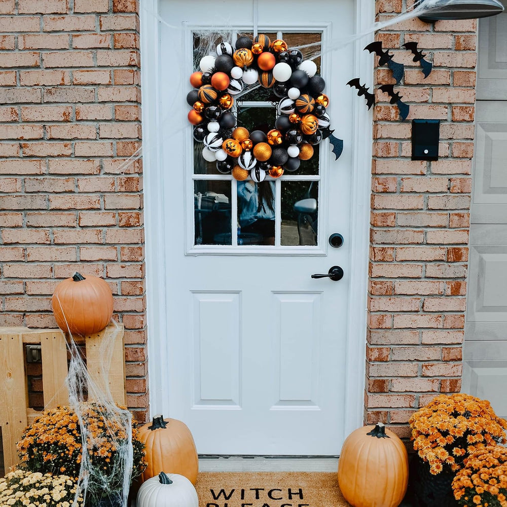 Happy Halloween Wreath for Front Door, 18” Artificial Ball Wreaths Door Decor...