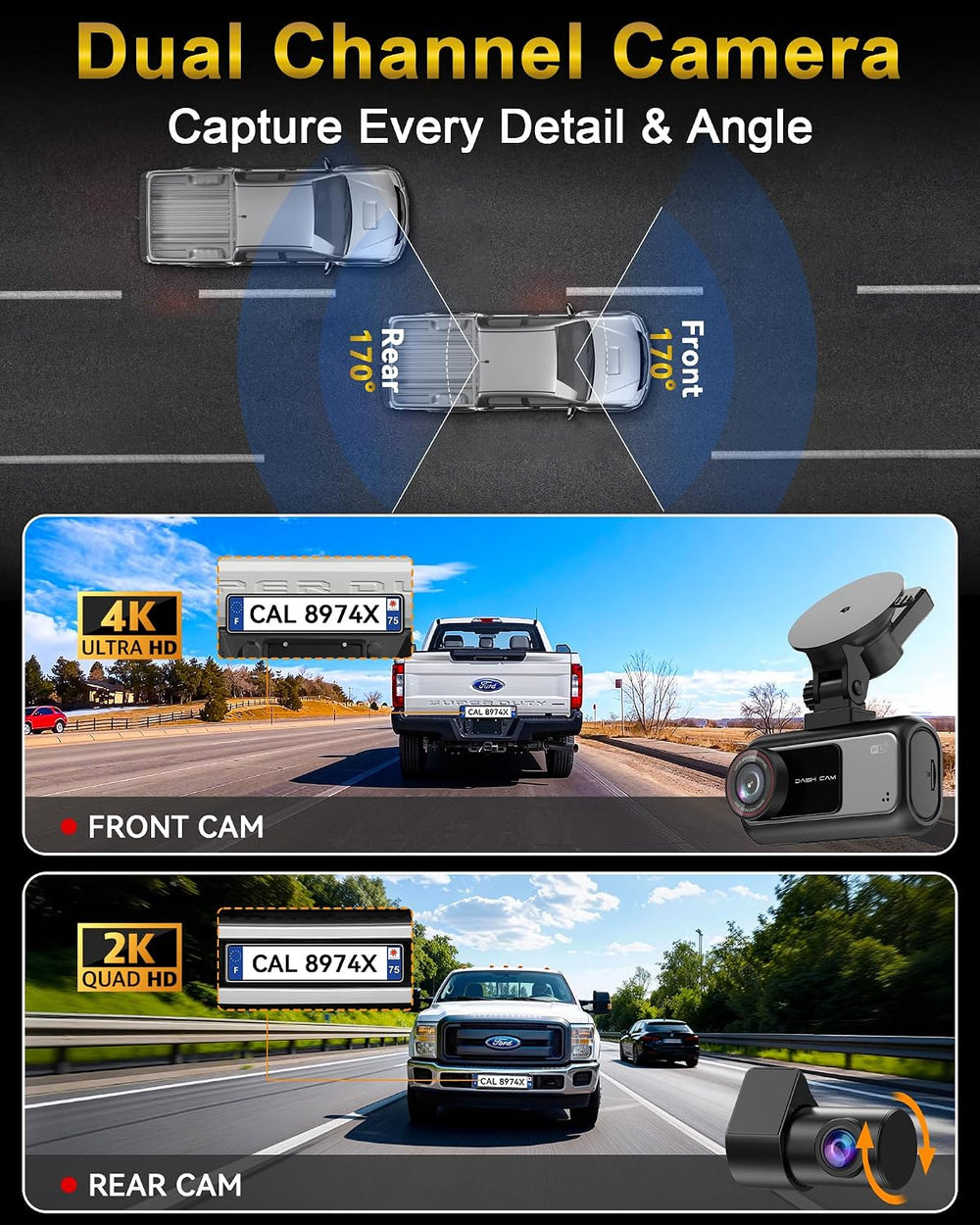 15-Min Easy to Install Dash Cam: Dual Camera with Night Vision for Truck