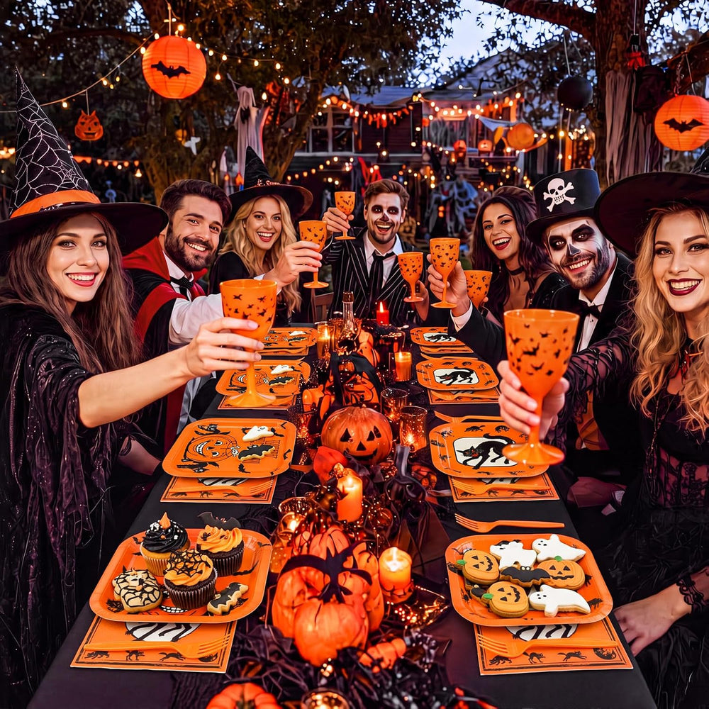 Rtteri 250 Pcs Vintage Halloween Plates and Napkins Set Serves 50