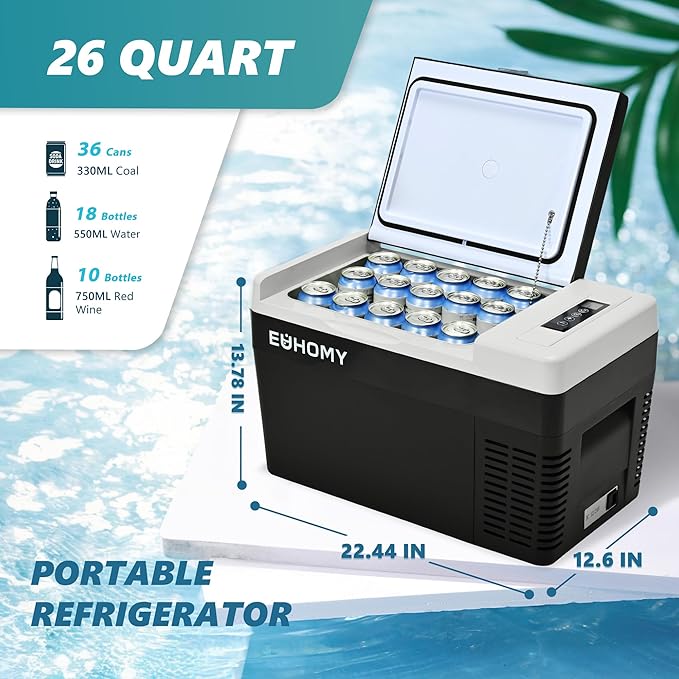EUHOMY 12 Volt Refrigerator, 26QT Compressor Electric Cooler APP Control