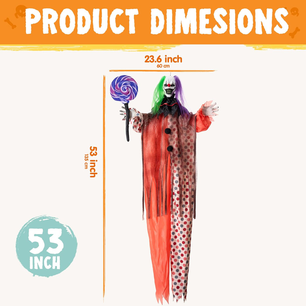 JOYIN 53" Halloween Hanging Clown Decorations Outdoor, Scary Animated De...
