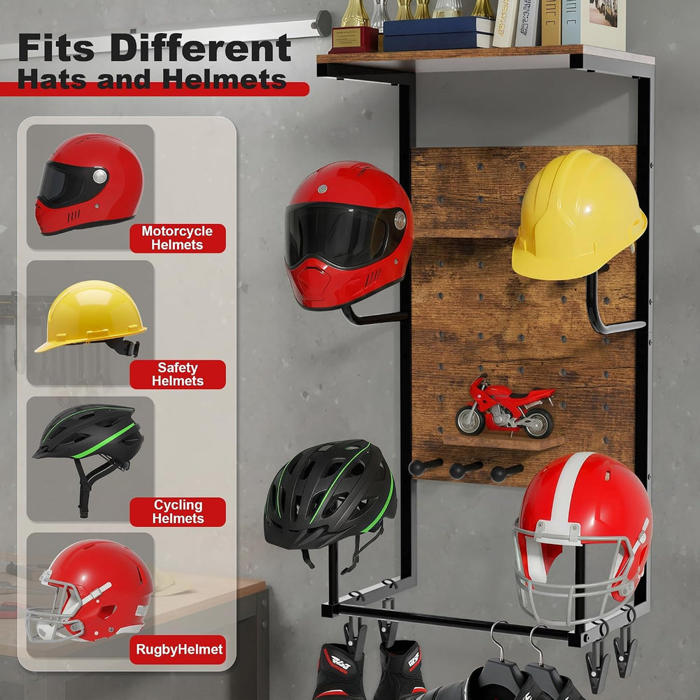 Motorcycle Helmet Wall Mount, 4-Helmet Capacity