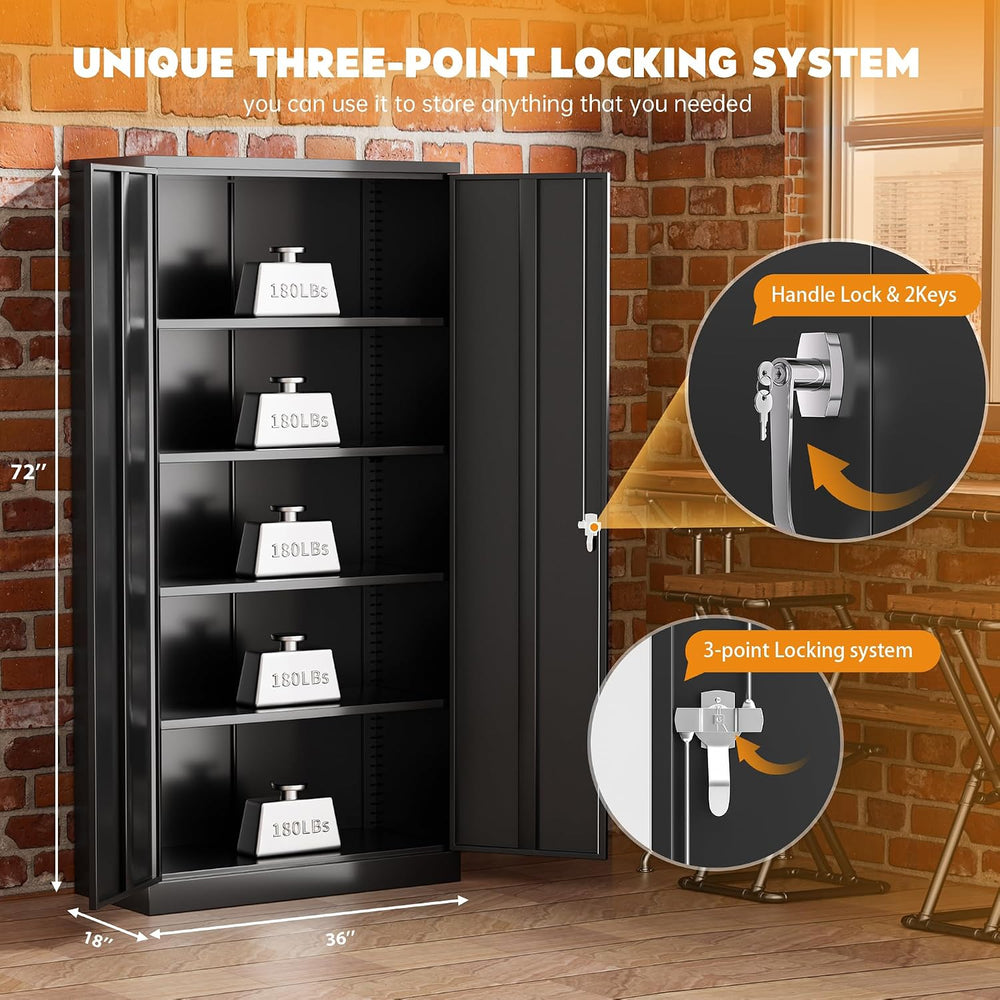 Steel SnapIt Storage Cabinet, 72" Locking Metal Garage Storage Cabinet w...