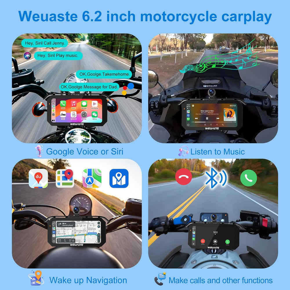 6.25" Motorcycle Carplay Screen with GPS NavigationSystem, Wireless Andr...