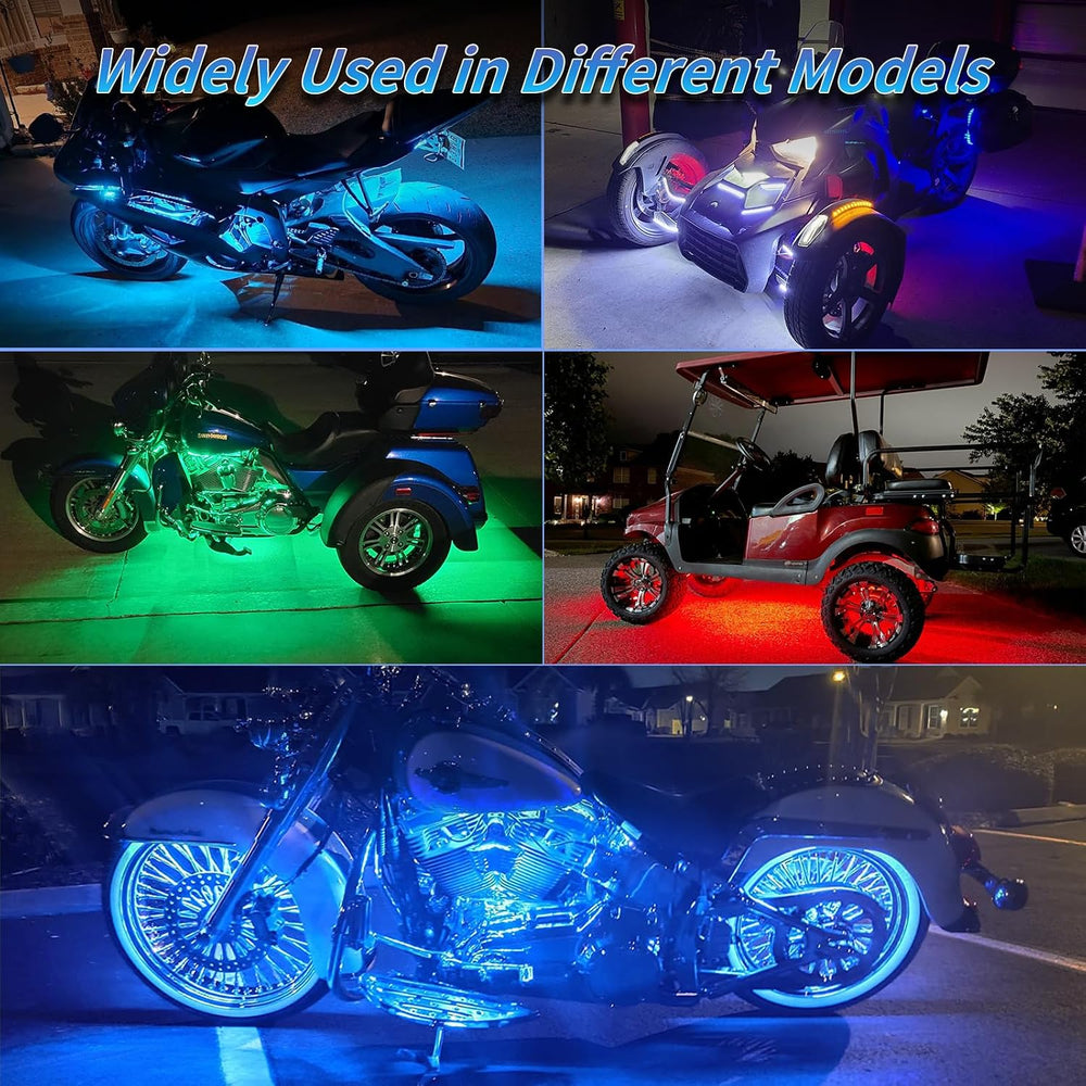 8PCS Motorcycle RGB LED Light Kits with Brake Turn Signal, Underglow Lights w...