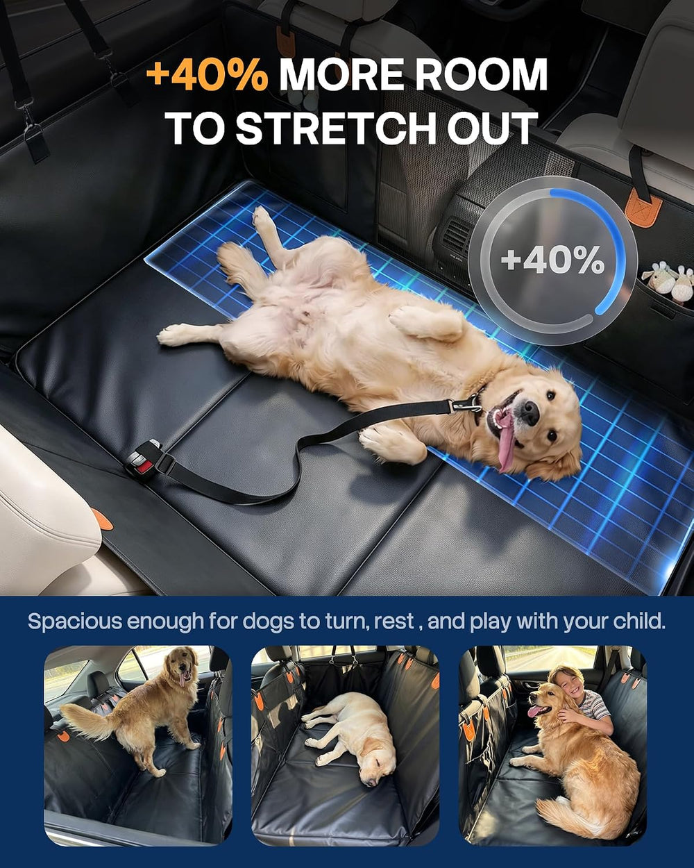 Dog Car Seat Cover for Back Seat, Hard Bottom Seat Extender for Dogs