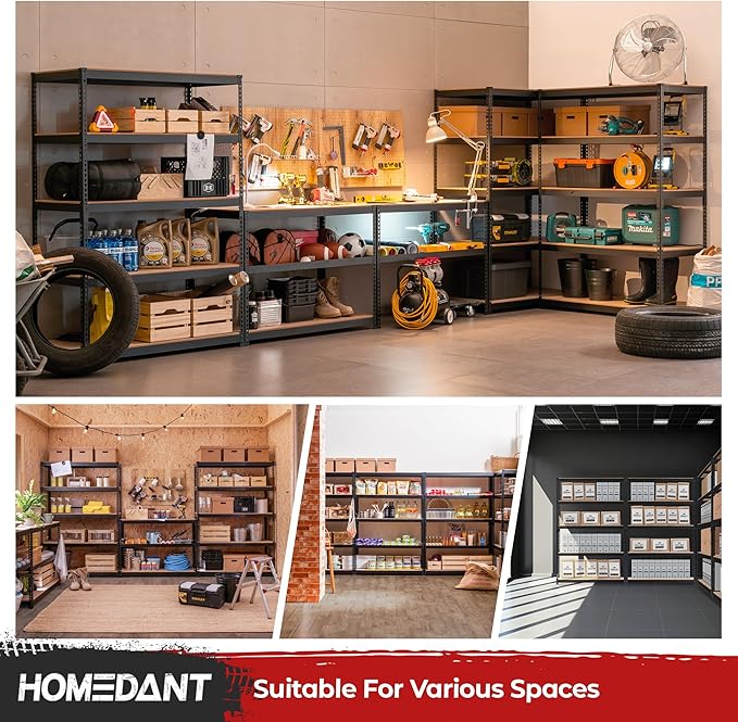 HOMEDANT 5 Tier Laminated Boltless Heavy Duty Garage Storage Adjustable Wide