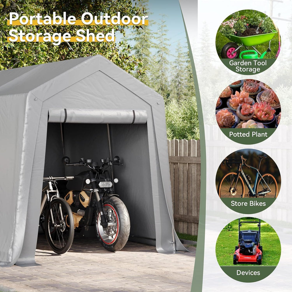Aoxun 6x8x7 FT Outdoor Portable Storage Shed Tent for Motorcycle,Gray