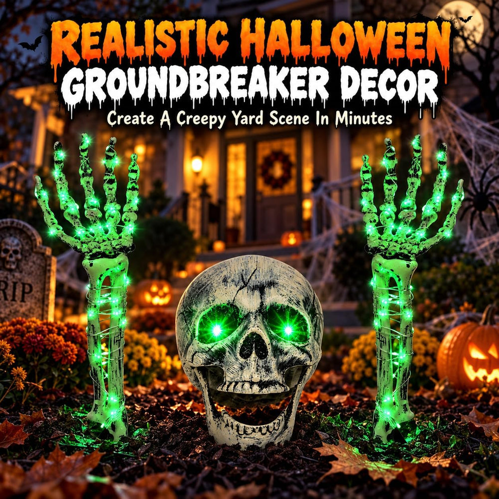 FLYSNK Lighted Halloween Skeleton Groundbreaker Decorations Outdoor, Spooky S...