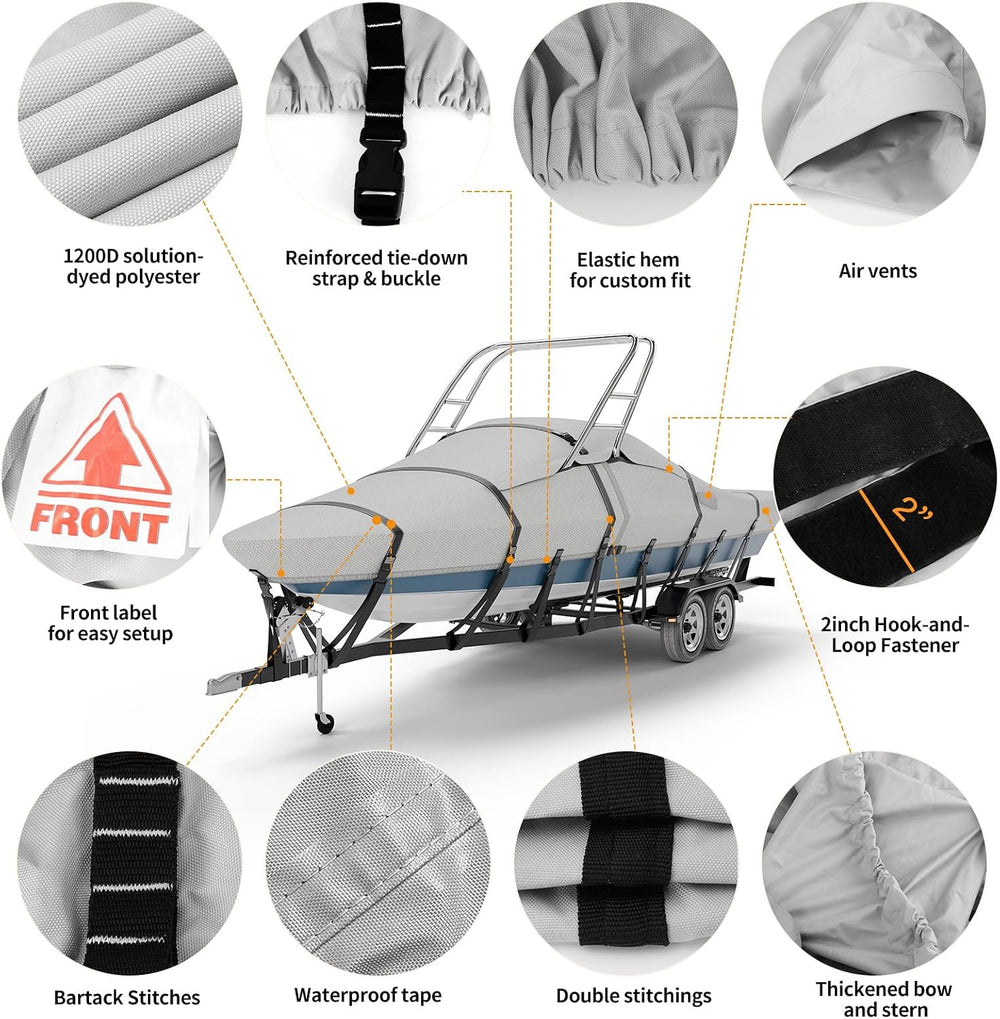 1200D Solution Dyed Ski&Wakeboard Tower Boat Cover with Stoage Bag, 22’-2...
