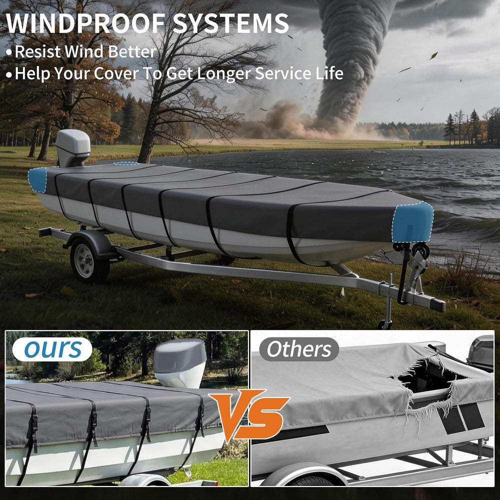 Jon Boat Cover for 10-12ft V-Bow, 1200D 5-Layer Waterproof Oxford Fabric, Hea...