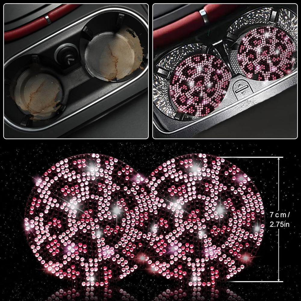 11 pcs Bling Pink Leopard Car Accessories Set for Women, Cheetah Print Steeri...