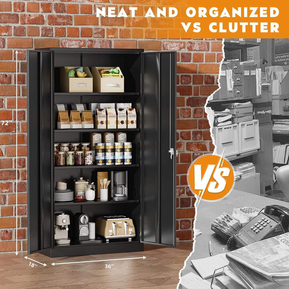 Steel SnapIt Storage Cabinet, 72" Locking Metal Garage Storage Cabinet w...