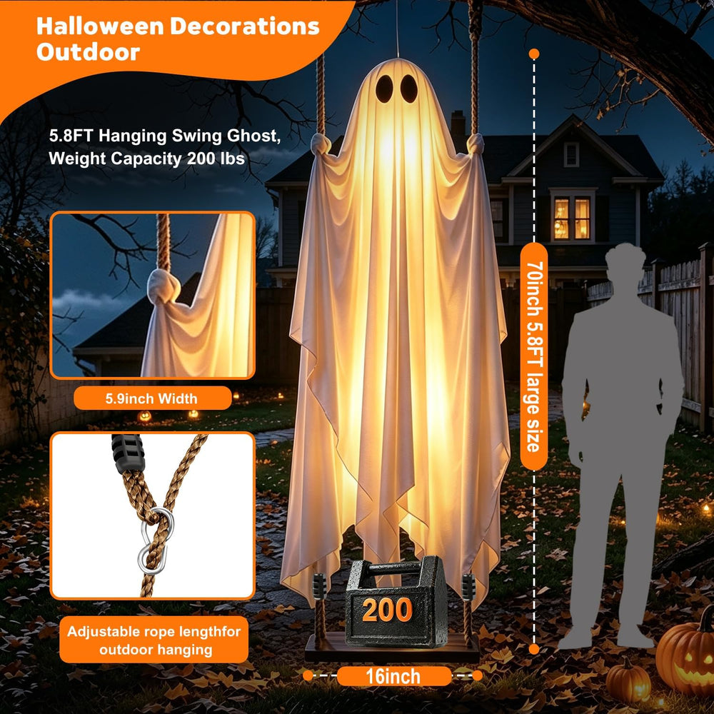 Halloween Hanging Swinging Ghost Decorations with Lights & 200lb