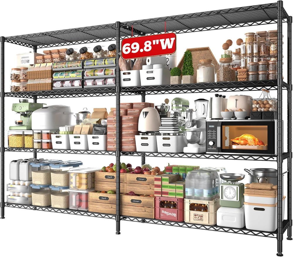 REIBII 69.8" W Storage Shelves 1250LBS Wire Shelving Unit 4 Tier Metal S...