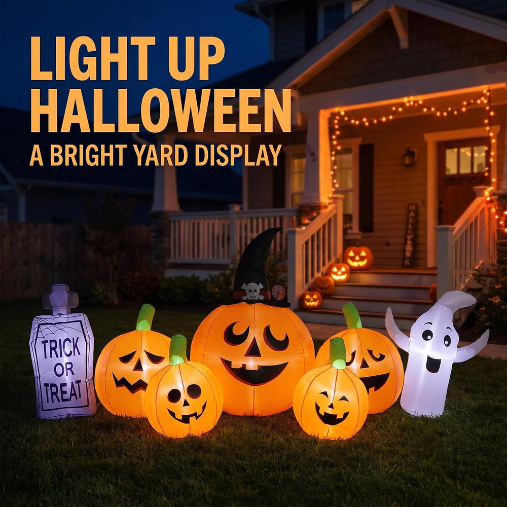 YU FENG 8FT Halloween Inflatable Ghost Pumpkin Graveyard Decoration, Blow Up ...