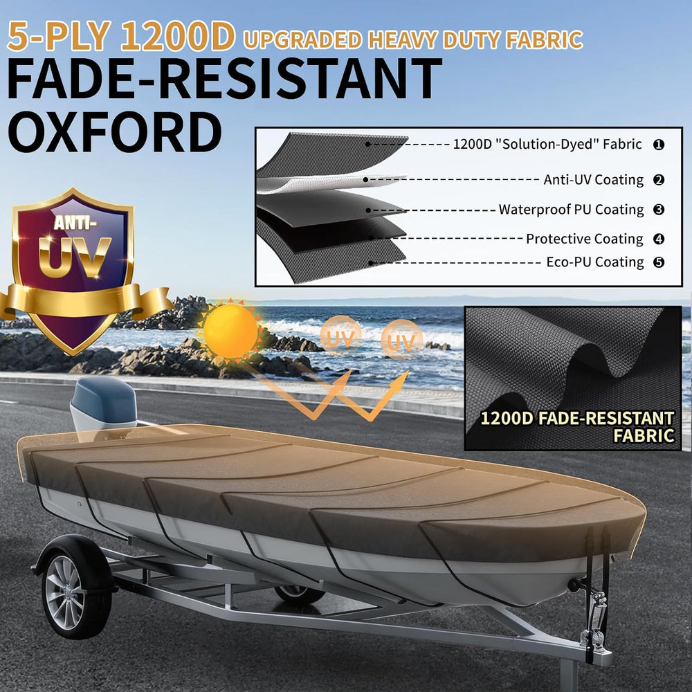 Jon Boat Cover 10-12ft,1200D 5-Layer Waterproof Oxford Fabric,Heavy Duty UV P...