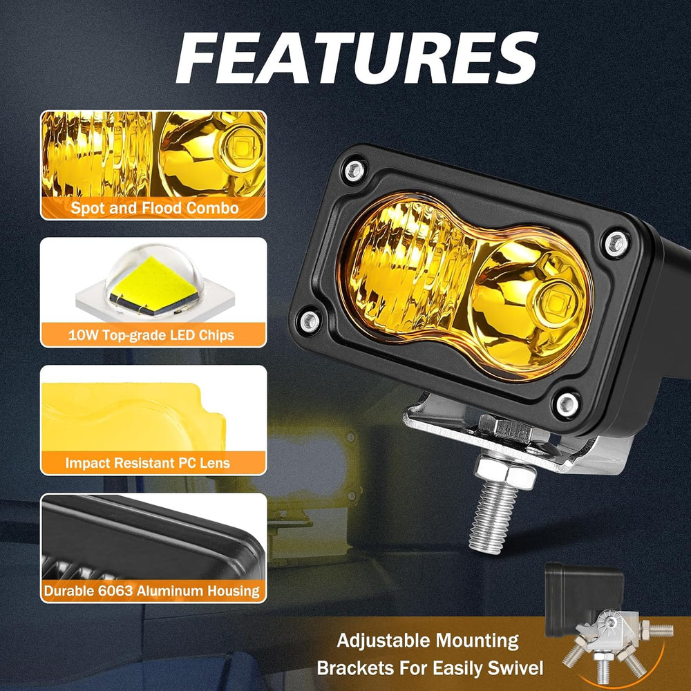 Yellow LED Pods Lights, Rfroad Lighting 3 Inch 40W Ditch Lights Off Road Ligh...