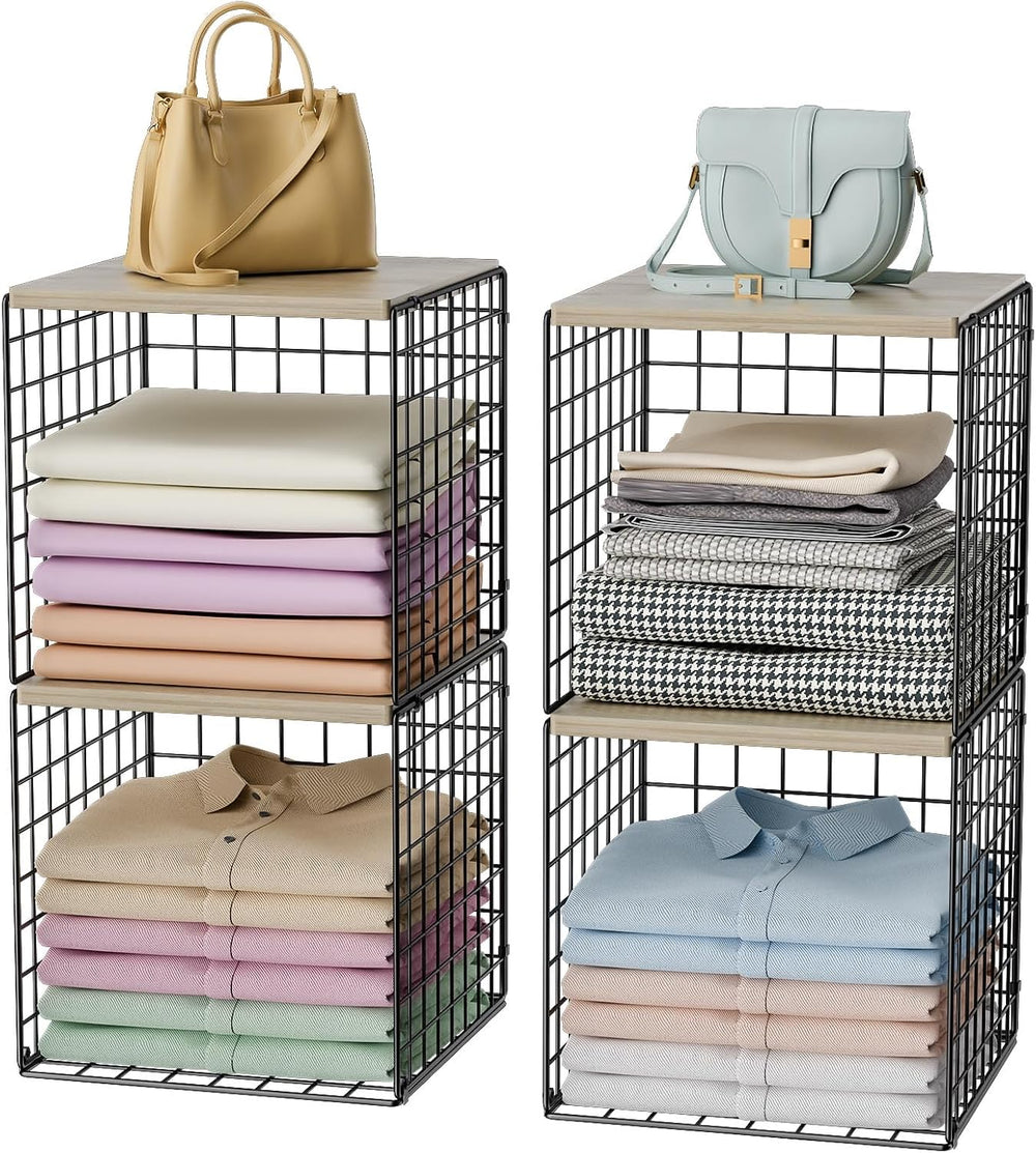 4-Tier Stackable Closet Organizers and Storage, Clothing Cube Shelves