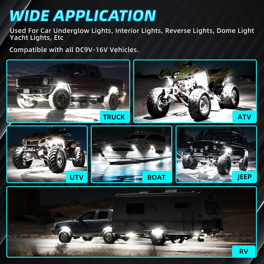 20Pods Metal All Pure White LED Rock Lights Full Kit Plug and Play&Pre Wi...