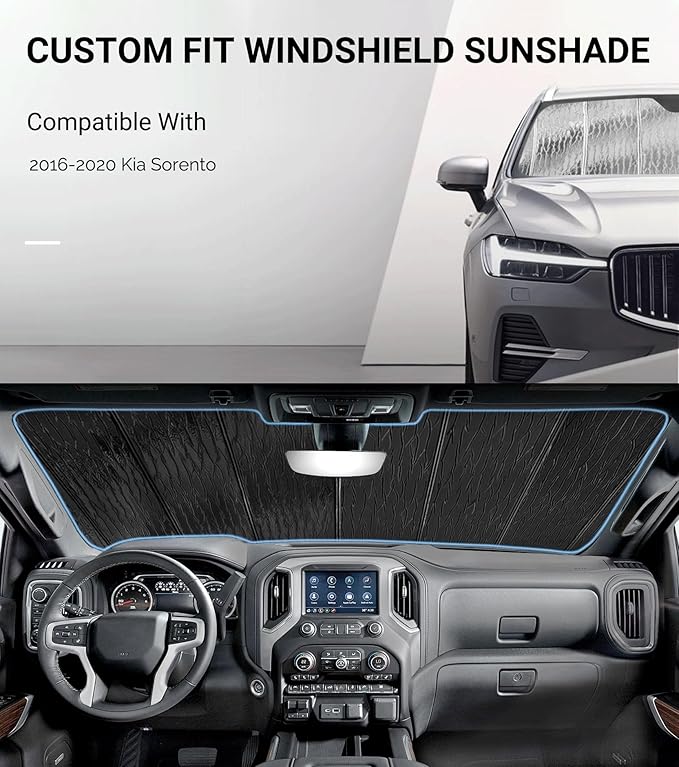 Windshield Sun Shade for Kia Sorento 2016-2020, Front Window Sunshade Shield