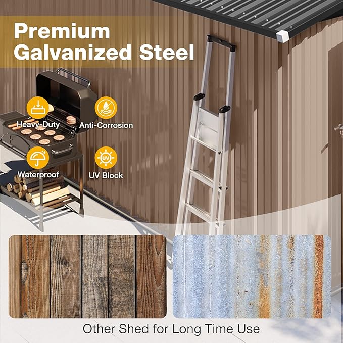 10x12 FT Outdoor Storage Shed Heavy-Duty Galvanized Steel Metal Garden Shed