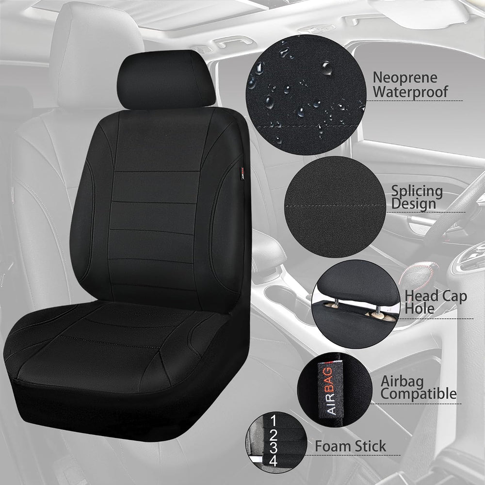 CAR PASS Neoprene Waterproof Seat Covers, Universal Fit Black Full Sets, Prot...