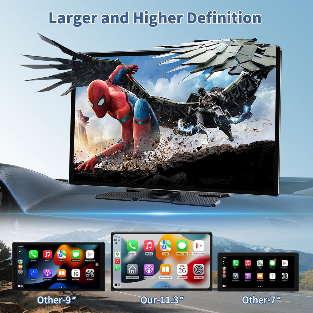 Largest 11.3" Portable Apple Carplay Screen, Wireless Car Play & And...