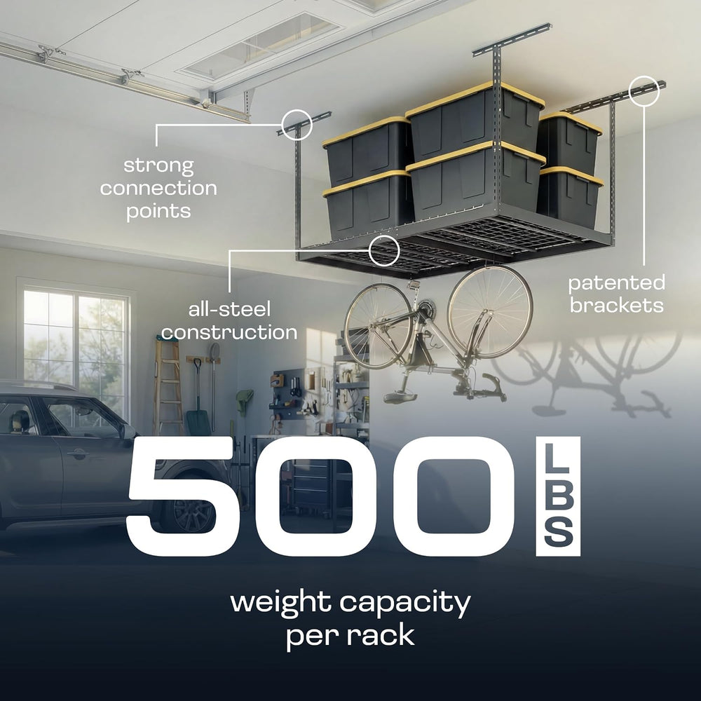 MonsterRAX 2-Pack 4x6 Overhead Garage Storage Rack, 12"-21", Hammer...