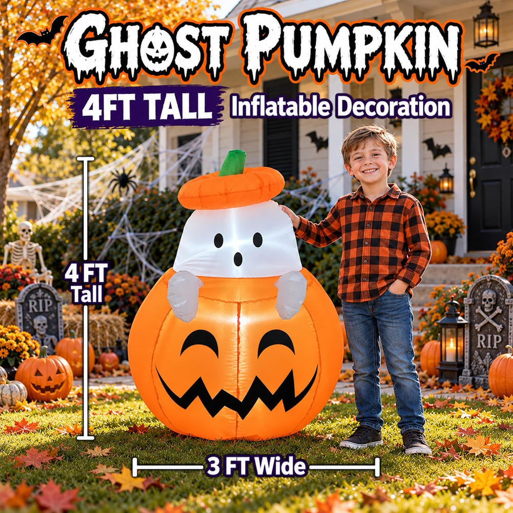 Inflatable Ghost Outdoor Decoration, 4ft Halloween Scary Blow Up Yard Décor
