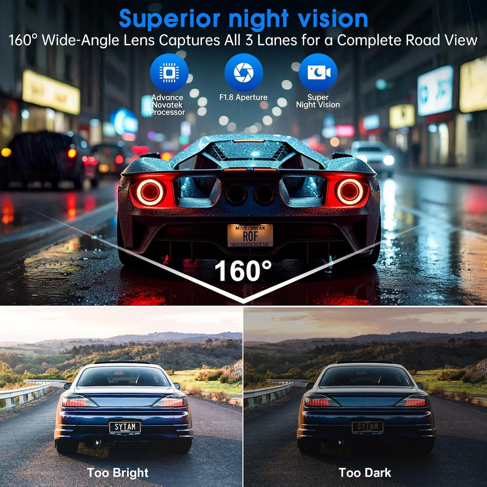 Dash Cam 2.5K Front Rear 64GB WiFi GPS 160° Night Vision (Style-B)