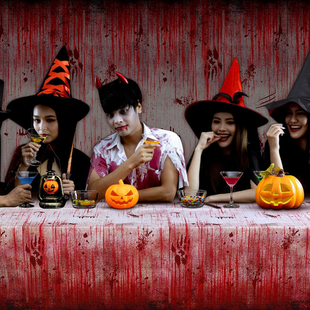 WovWeave 12 Pcs Bloody Halloween Tablecloth, Horror Theme Party Backdrop