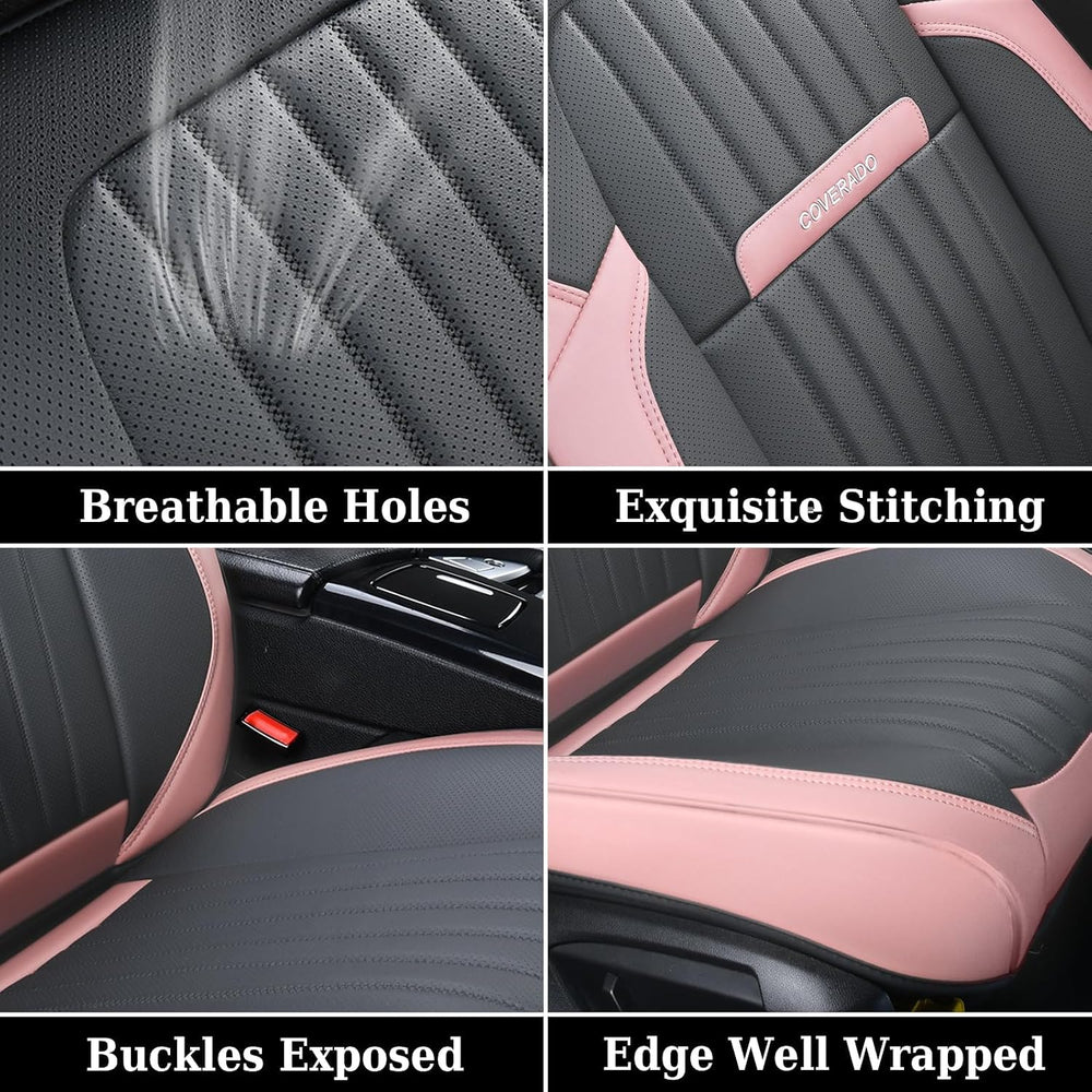 Coverado Car Seat Covers Full Set, Nappa Leather Seat Covers for Cars, Waterp...