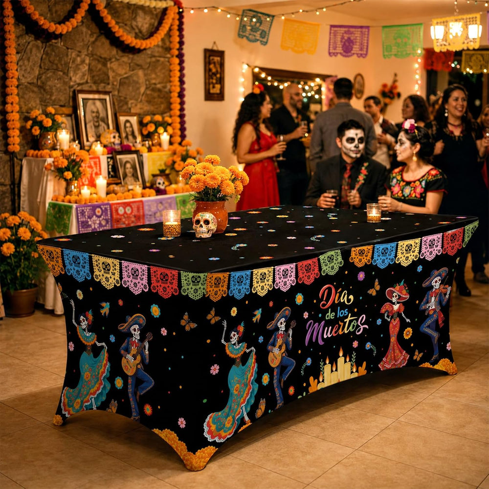Moukeren 2 Pcs Day of The Dead Tablecloth 6 ft Halloween Dia De Los Muertos