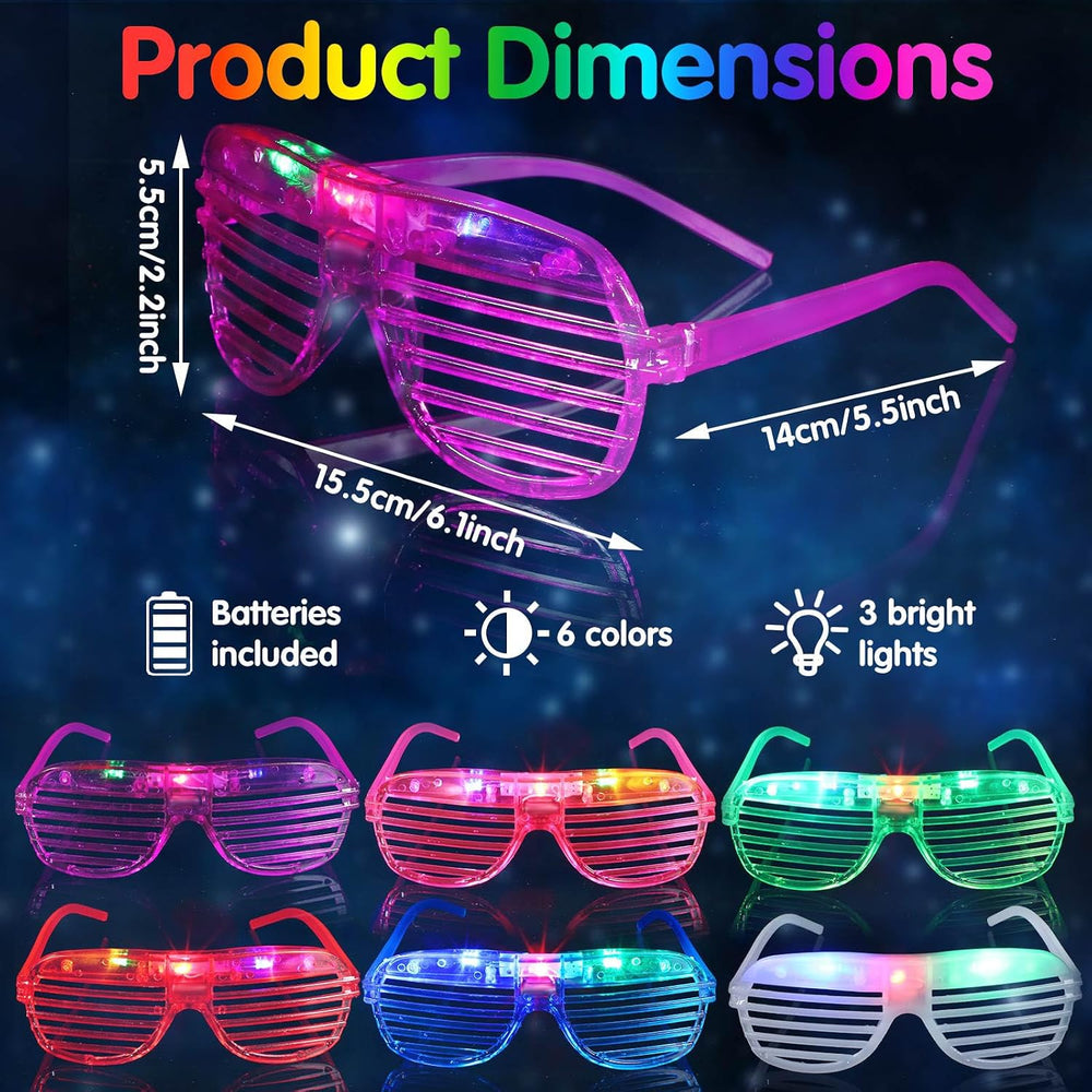 Honoson 102 Pcs LED Light Up Glasses, Glow Shutter Glasses, Glow in the Dark ...