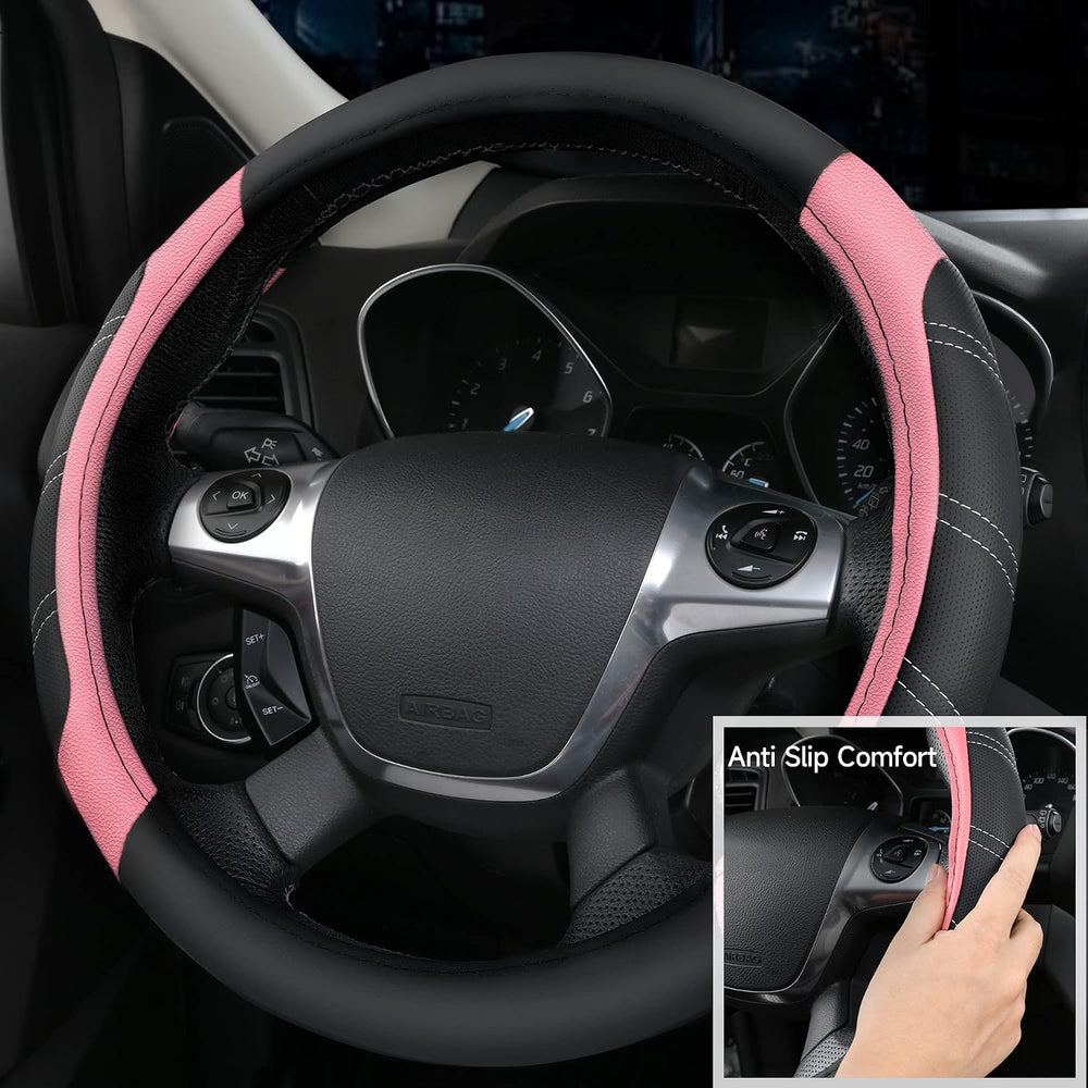 CAR PASS Microfiber Steering Wheel Cover and Waterproof Car Floor Mats,Leathe...