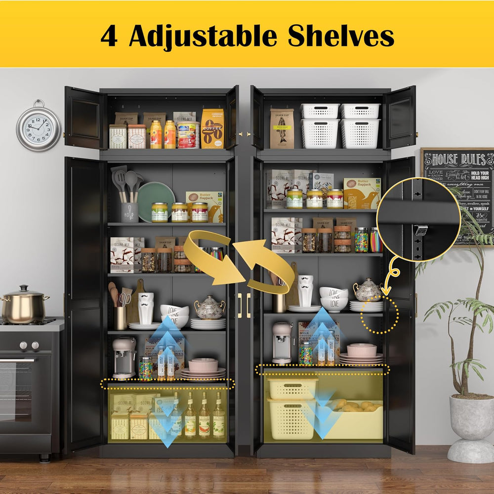 Steeloong 86"Metal Pantry Storage Cabinet with Doors & 4 Adjustable ...