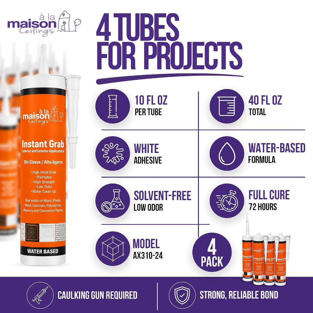 À LA MAISON CEILINGS Instant Grab White Adhesive - Ceiling Tile Wall Panel &a...