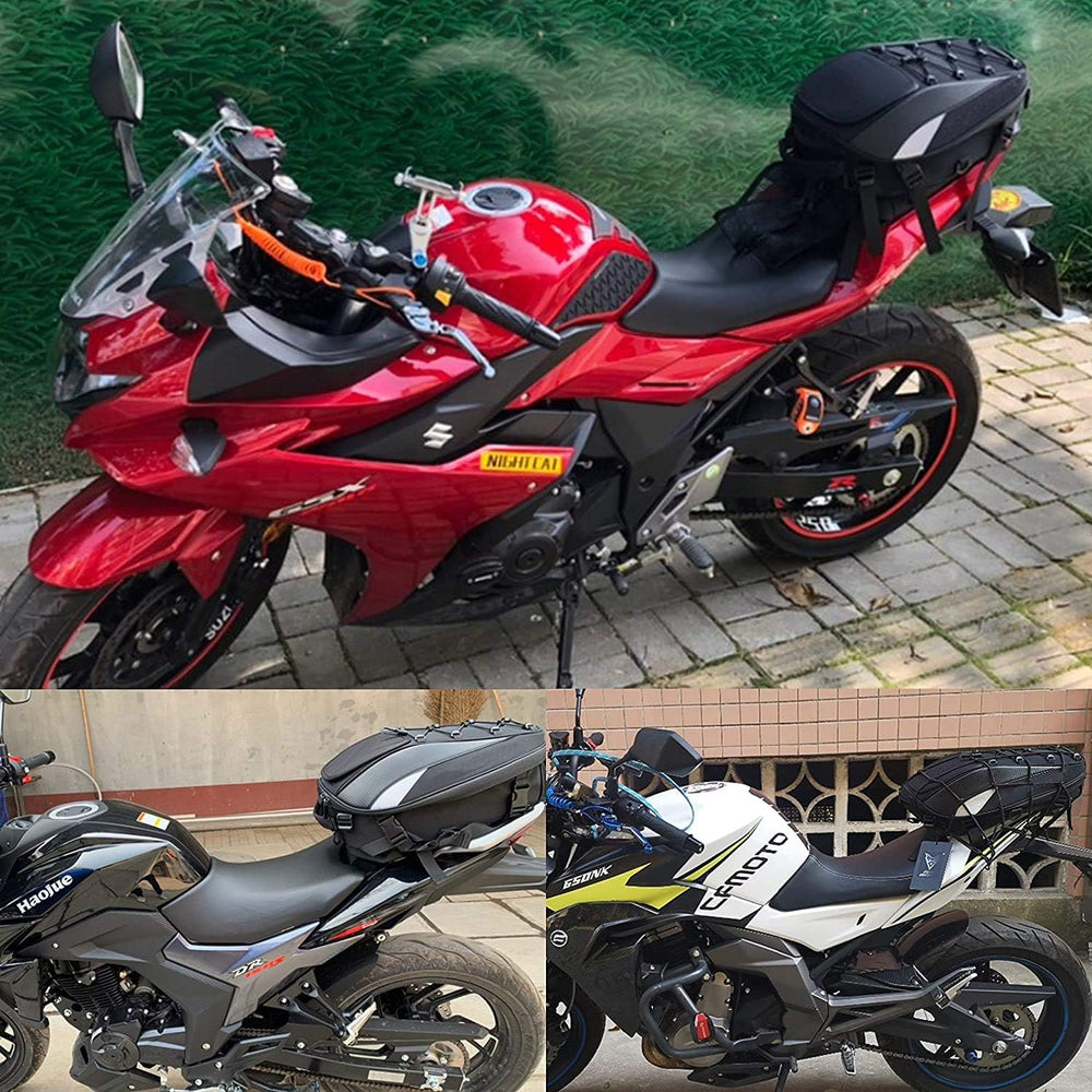 Motorcycle Tail Bag,Waterproof Seat Bag,Dual Use Backpack With Cargo Net | Ex...