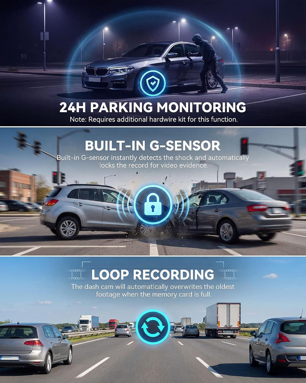 4K Dash Cam Front and Rear, GPS, ADAS, Built-in WiFi, Free 64G Card