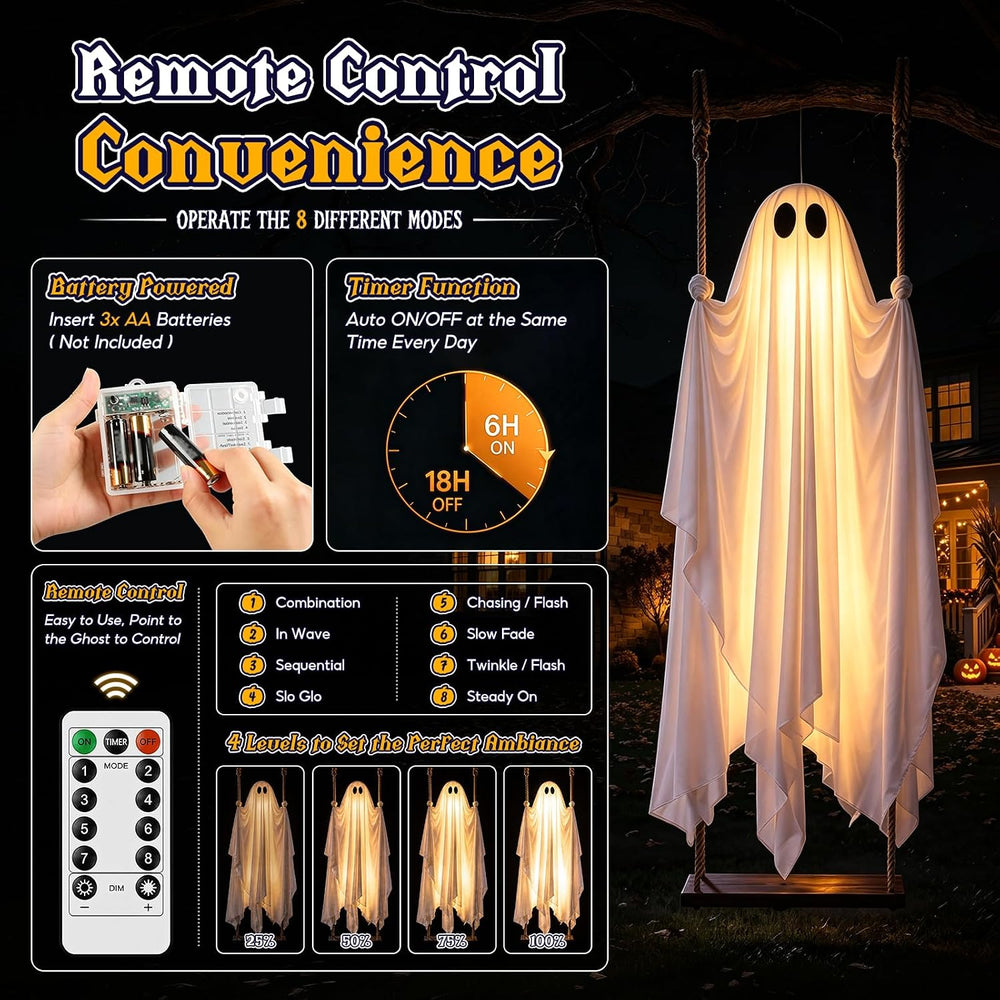 Halloween Decorations Outdoor, 4.3FT Hanging Swing Ghost Halloween Decor