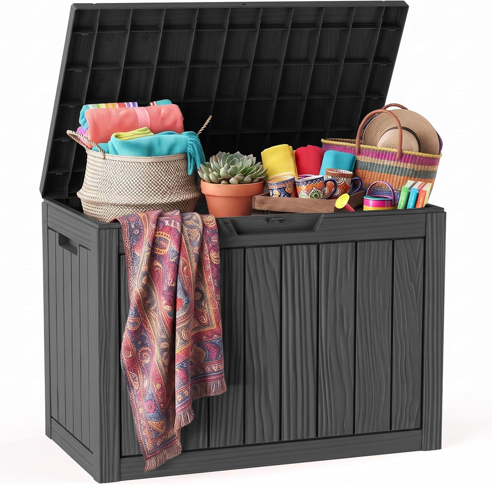 60 Gallon Outdoor Storage Box, Waterproof Deck Box, Black