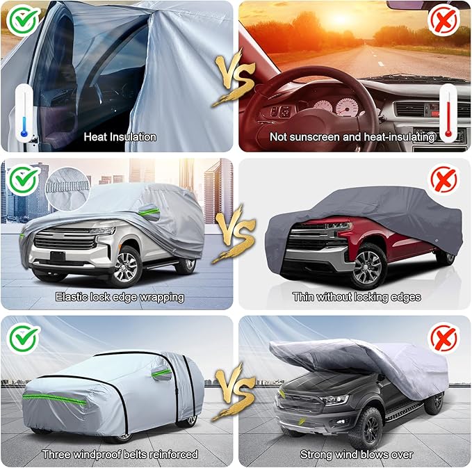 TUCAREST 6-Layers Premium Heavy Outdoor Pickup Full Car Cover Hard Shell Zipper
