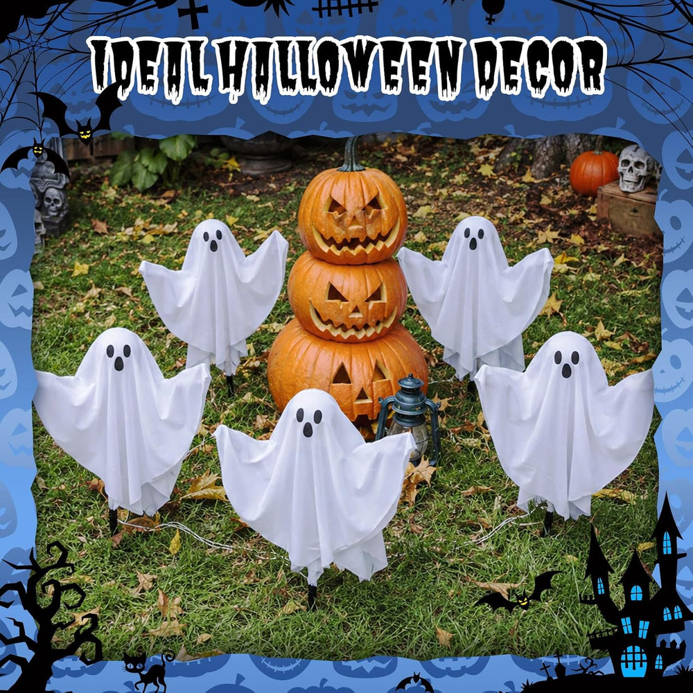 5 Pack Halloween Lighted Ghost Stake Pathway Lights Decorations for Outdoor