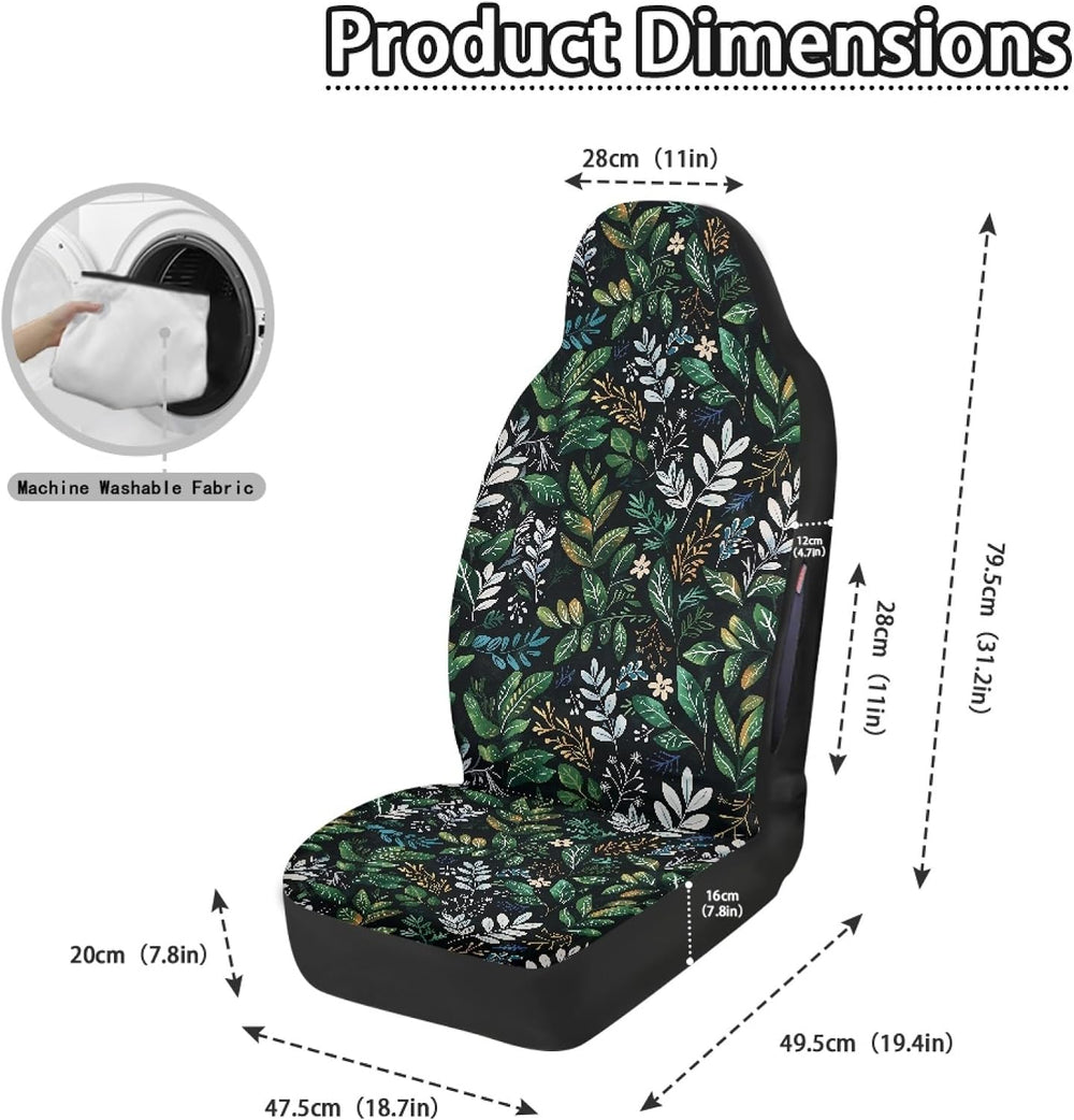 Green Plant Print Waterproof Car Seat Covers Front Seats Only,Universal Fit f...