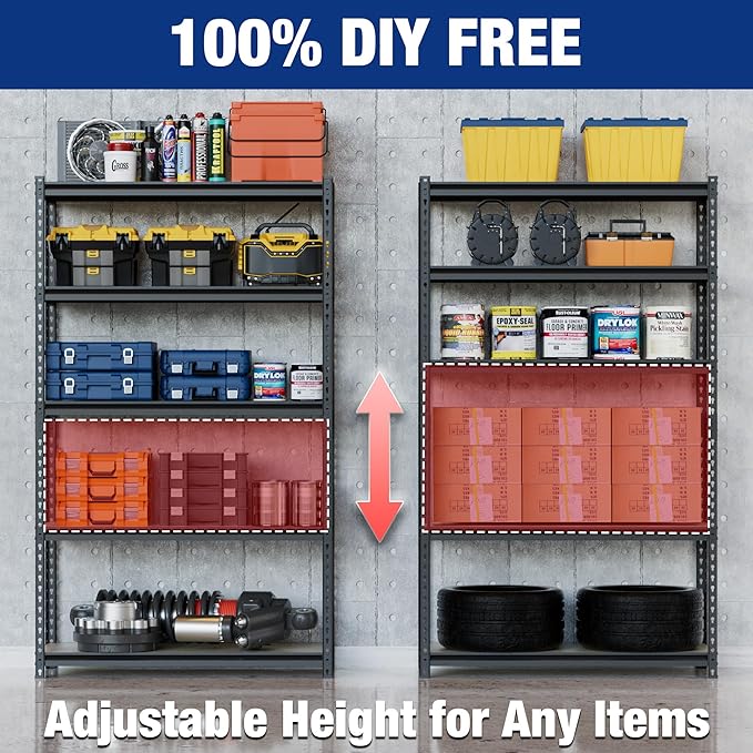 WORKPRO 5-Tier Storage Shelf, for Basement, 35.4”Wx11.8”Dx72”H