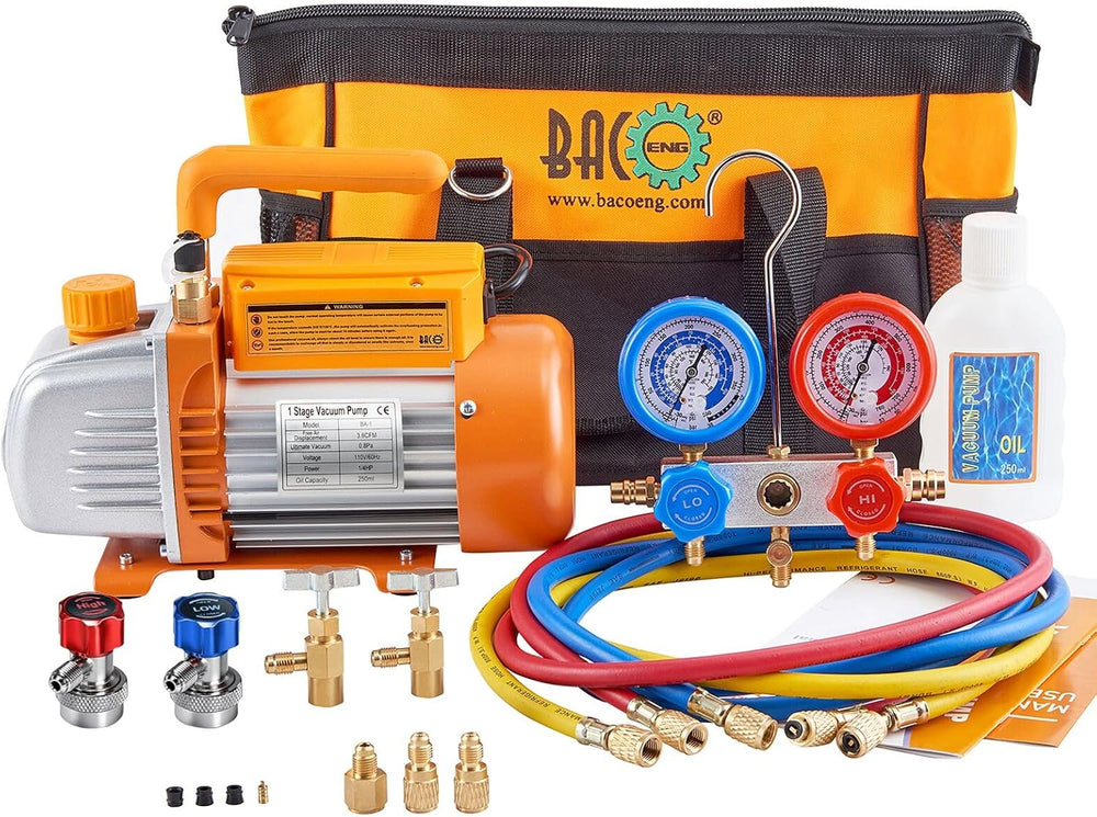 BACOENG 3.6CFM 1/4HP AC Vacuum Pump and Gauge Set for R134a R22 R410a
